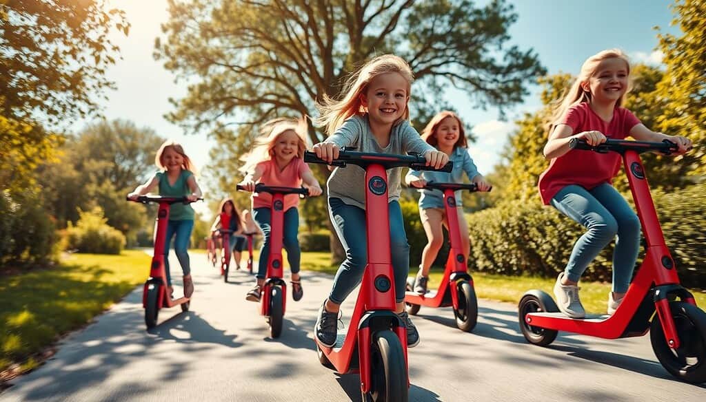 Kids enjoying electric scooter