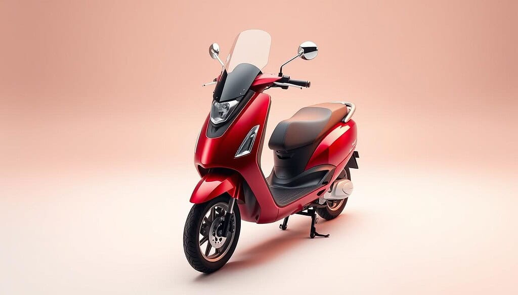 Micro Maxi Deluxe scooter with berry red finish