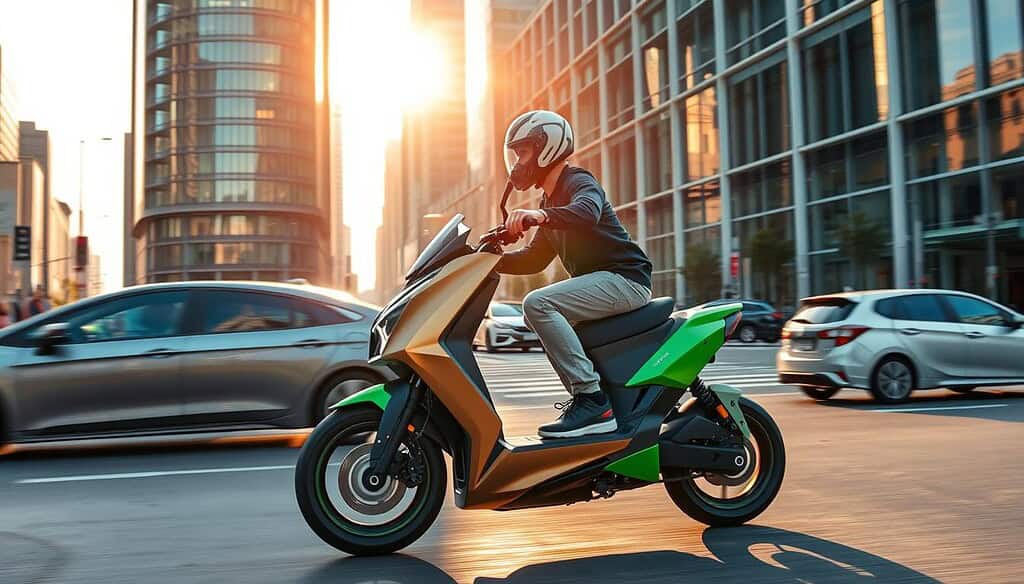 high-performance electric scooter in city traffic